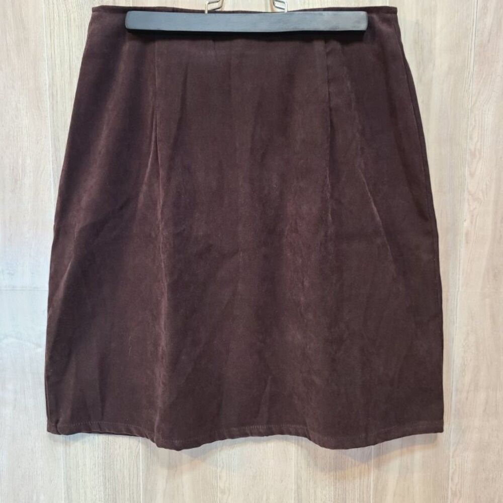 Womens Faux Suede Mini Skirt Size 4 Chocolate Brown Back Zip Casual Fall Winter